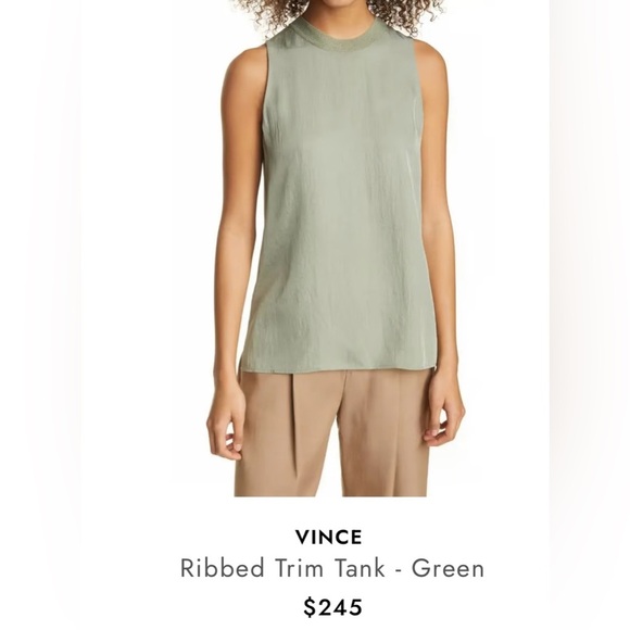 VINCE SUMMER RIBBED TRIM TANK GREEN OLIVE - Picture 1 of 11